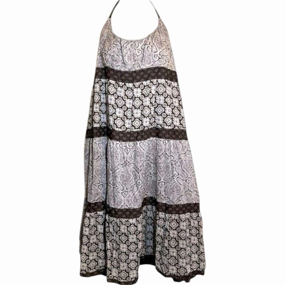 Michael Kors Paisley Halter Midi Dress Cotton Resort XL Brown Classic Boho